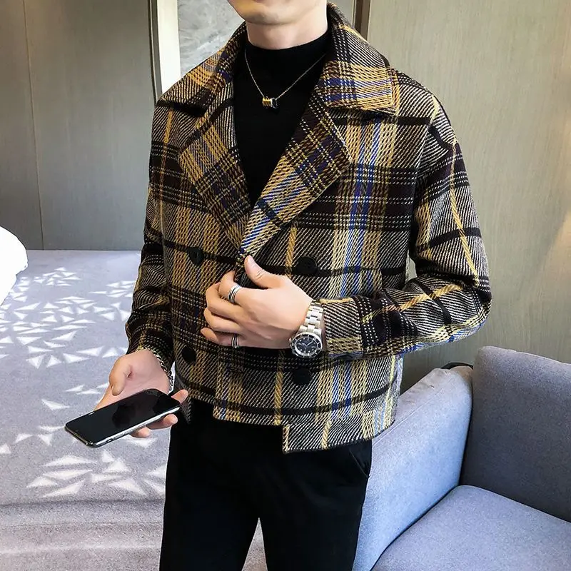 Men\'s Wool & Blends Jackets Overcoat Winter Sales of Male Windbreaker Coats Plaid Vintage Harajuku Deals High Quality Joker Y2k