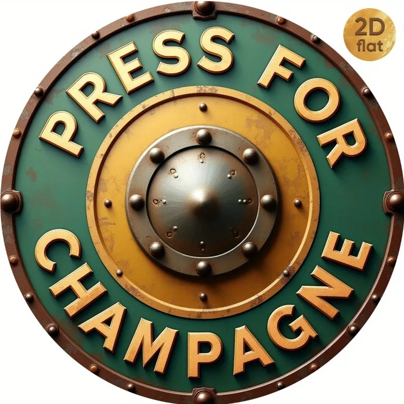 Letrero Metálico Vintage para Pared, Diseño "Press for Champagne", en Bronce y Dorado, Decoración para Bar en Casa