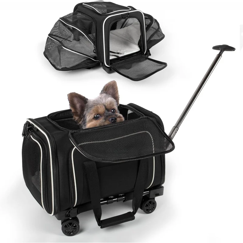 Pet Carrier for Travel - Airline Approved - Dogs/Cats Expandable & Roomy - Premium Pets Carrier with Wheels