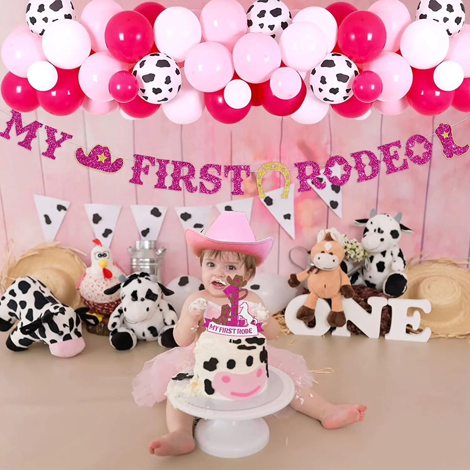 Imagem -03 - Meu Primeiro Rodeo 1st Birthday Party Decorações Balão Ocidental Cowgirl Kit Guirlanda Photo Banner Cake Topper Fontes do Partido