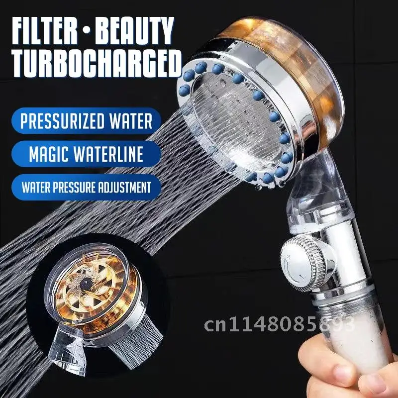 

2021 Pressurized Nozzle Turbo Shower Head One-Key Stop Water Saving High Pressure Shower Head Magic Water Line Bathroom Accessor