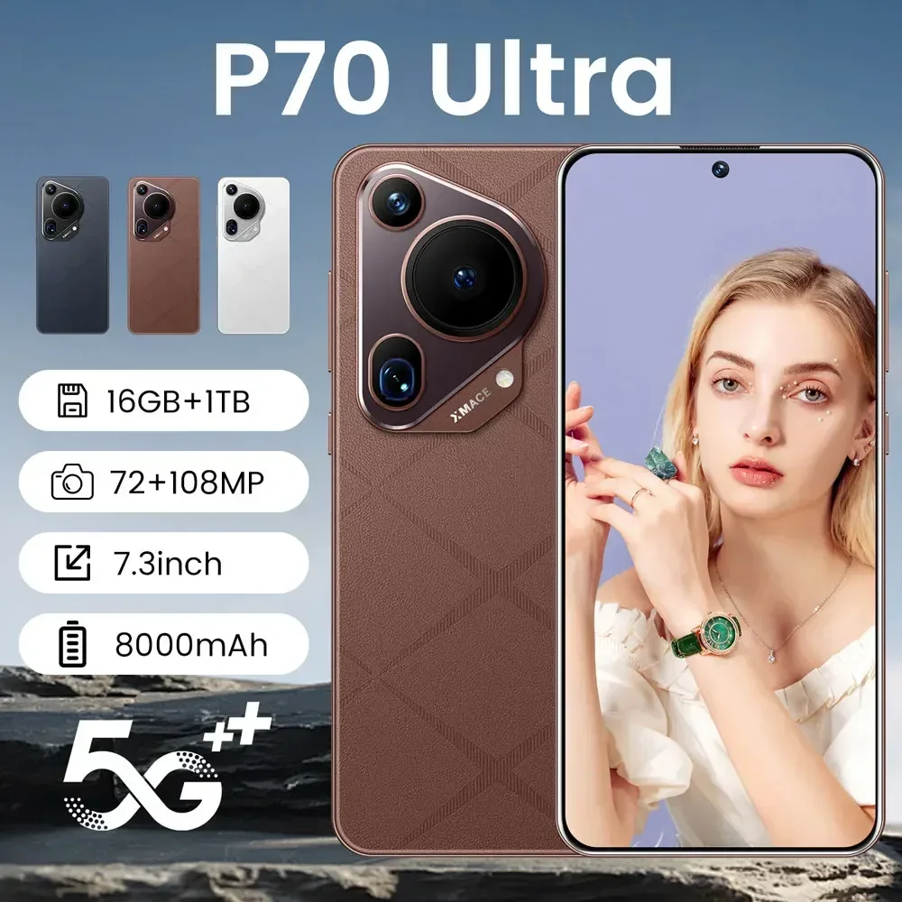 

P70 Ultra Smartphone 7.3inch Global Version Android14 Original Mobile Phone Snapdragon 8 gen 3 Cell Phone 5G Dual Sim Cellphones