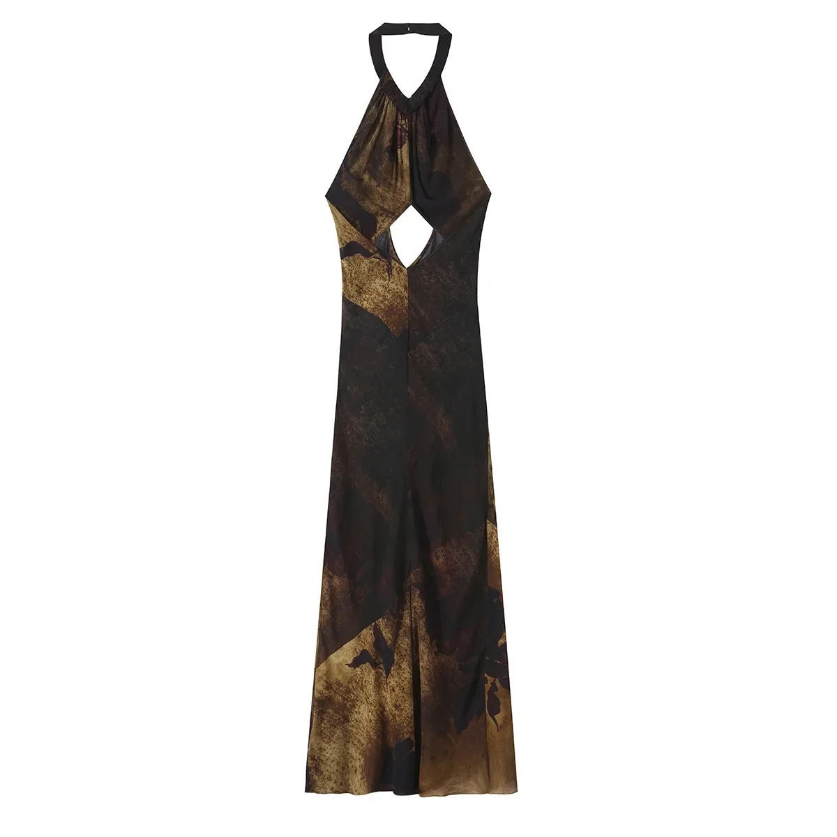 KONDALA Elegantes Strandkleid für Damen, langes, bedrucktes, rückenfreies Neckholder-Partykleid, modisches Sommer-Herbst-Kleid 2026, gerades Kleid – Detail 3