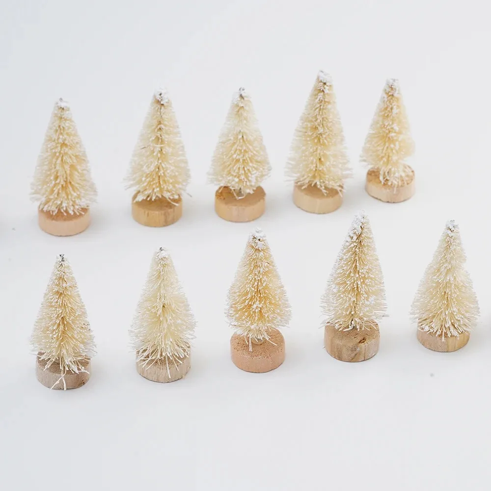 12pc künstliche Mini-Weihnachts baum Sisal bäume mit Holz basis Flaschen bürsten bäume für Weihnachten Tischplatte Dekor Winter Ornamente – Detail 16