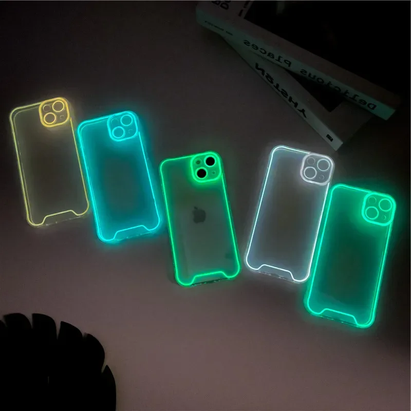 Night Light Luminous Silicone Soft Phone Case For iPhone 11 12 13 14 15 Pro Max Plus XR  X XS Max Transparent Glowing Cover