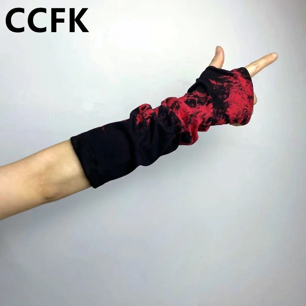 

Y2k Punk Fingerless Gloves Emo Gothic Elbow Red Tie Dye Mittens Hip-hop Club Grunge Accessories Goth Clothing Anime Gloves Rock