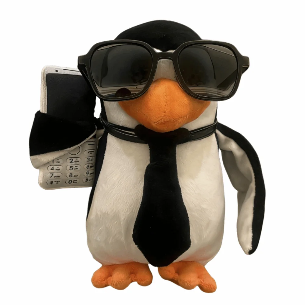 Pinguino morbido eccentrico Cartone animato astratto Pinguino danzante Ornamento 23 cm con cappello Occhiali da sole Pinguino Decorazioni per la casa