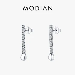 MODIAN Authentic 925 Sterling Silver Delicate Sparkle Zircon Long Stud Earrings For Women Wedding Engagement Fine Jewelry Bijoux