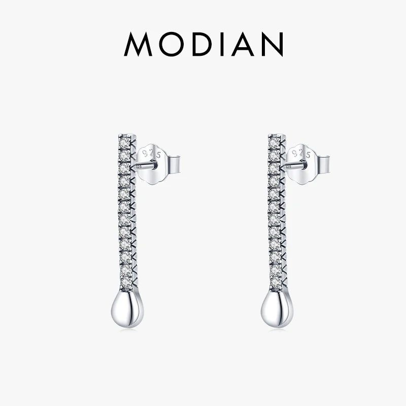 MODIAN Authentic 925 Sterling Silver Delicate Sparkle Zircon Long Stud Earrings For Women Wedding Engagement Fine Jewelry Bijoux