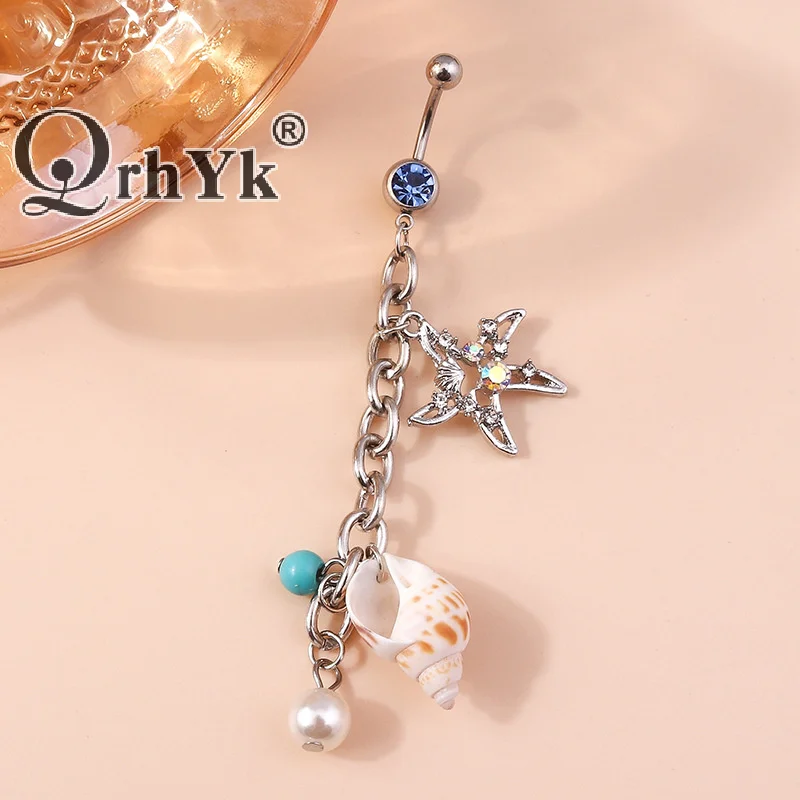 Praia do umbigo Anel, concha Pentagrama Shell, Starfish Stud Piercing