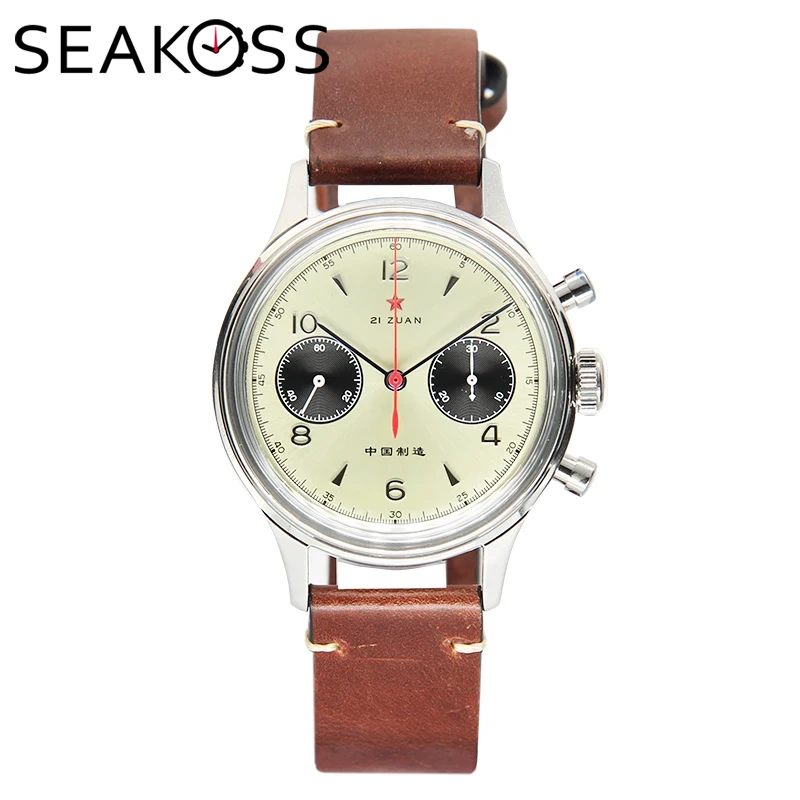 Мужские винтажные часы-хронограф SEAKOSS 1963 21 Zuan с ручным заводом оригинальные часы ST901 с механизмом и сапфировым стеклом