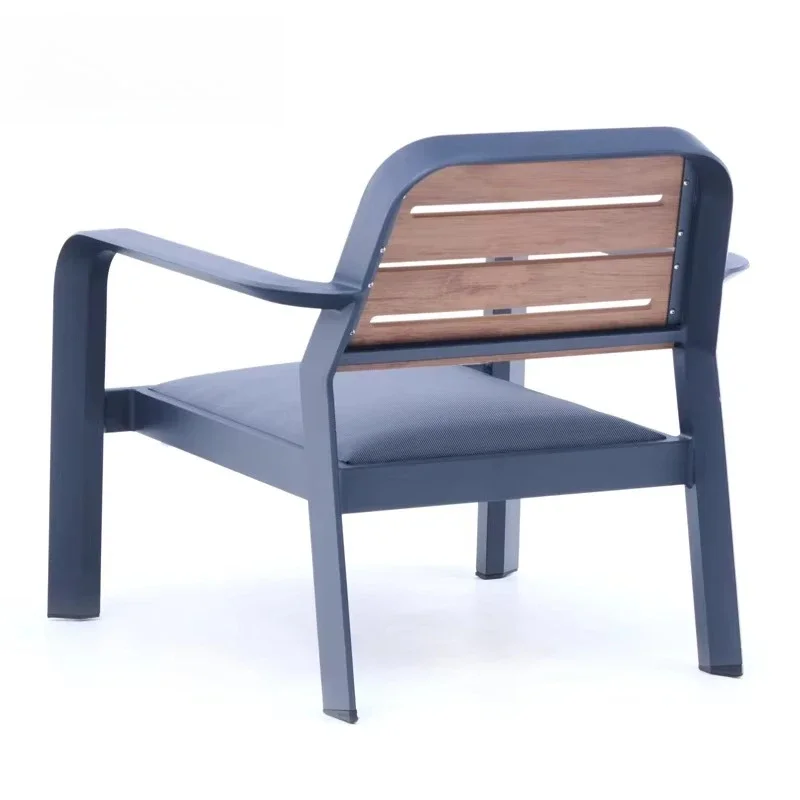 Contemporary outdoor aluminum frame lounge chair with plastic wood back garden sofa cover for outdoor furniture