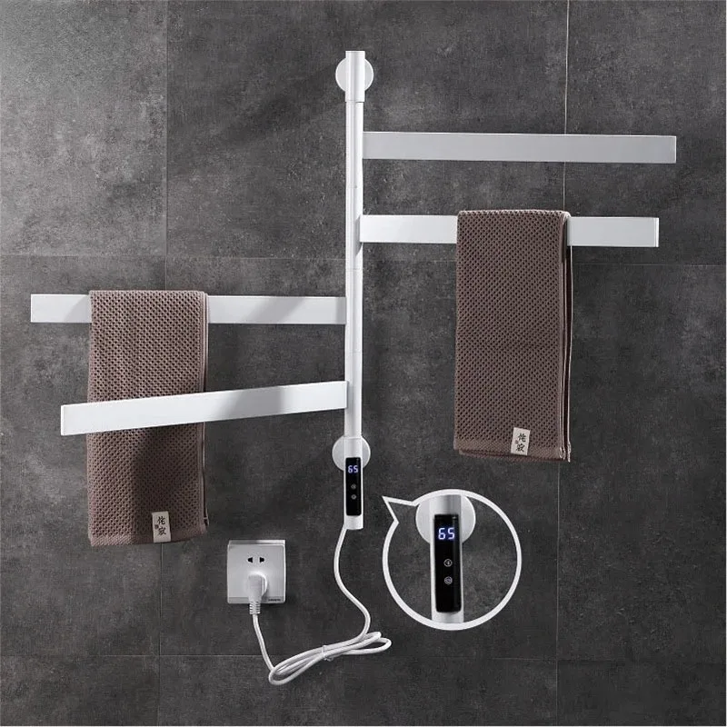 220V Bathroom Electric Towel Rack Rotatable Digital Display Function Towel Drying Rack Timing Temperature Control