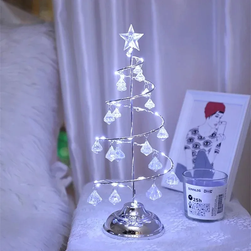Crystal Drop Table Lamp, Freestanding LED Christmas Tree with Star Accent for Indoor Holiday Decorating