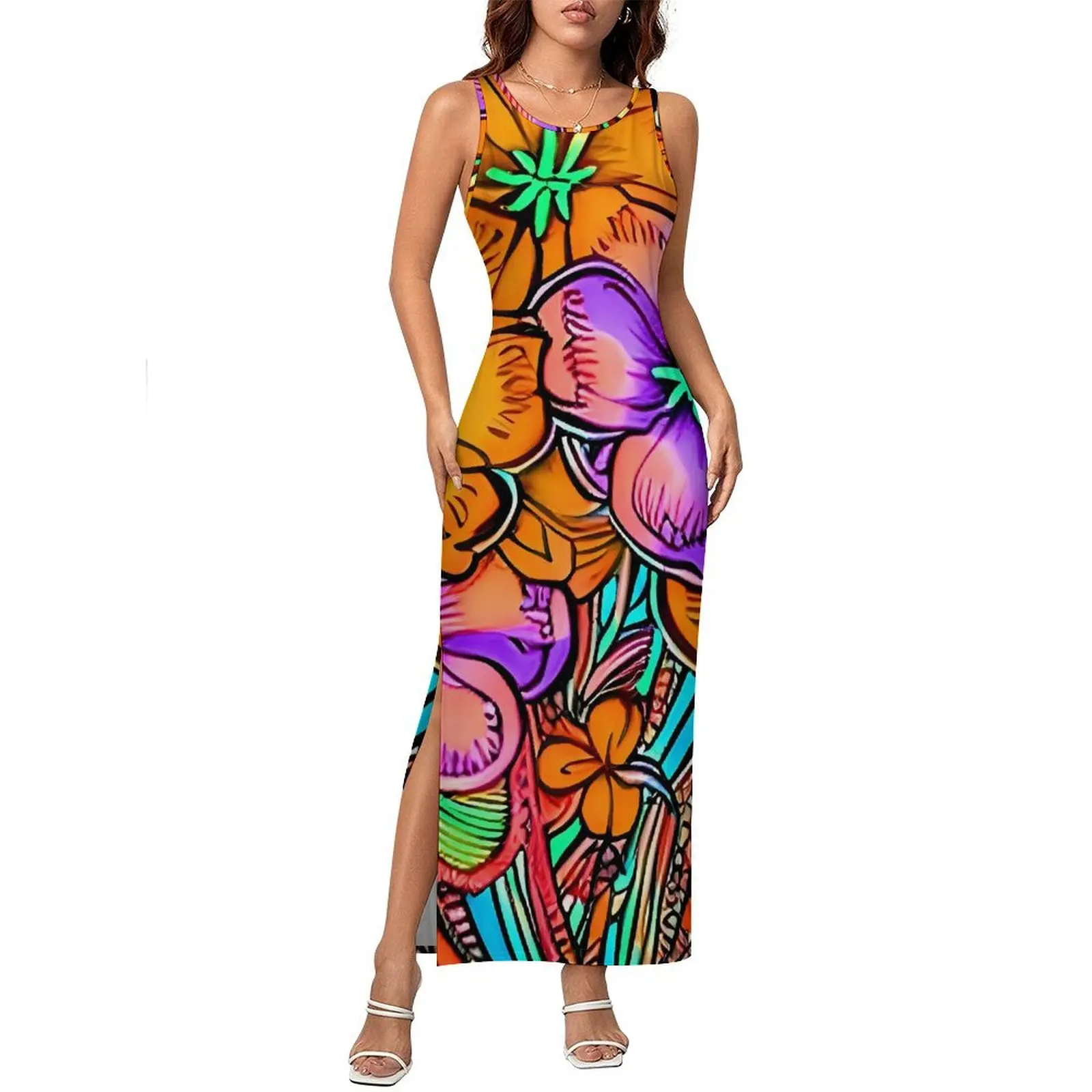 Senhoras bodycon vestido elegante colorido floral maxi vestidos verão havaiano flor energia estética vestido personalizado tamanho grande 3xl 4xl