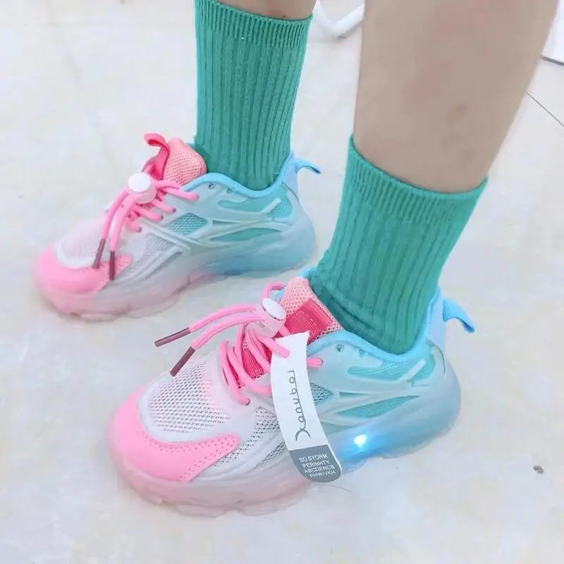 Children Led Shoes Boys Girls Lighted Sneakers USB Charger Glowing Shoes Mesh Breathable Colorful Lighting Shoes Luminous Sole