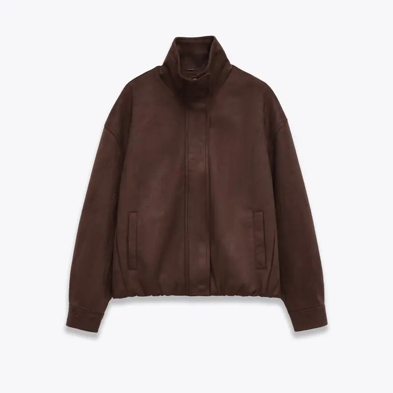 

Women’s Suede Leather Stand Collar Long Sleeve Jacket Fashion Winter Coat Warm Outerwear Streetwear
