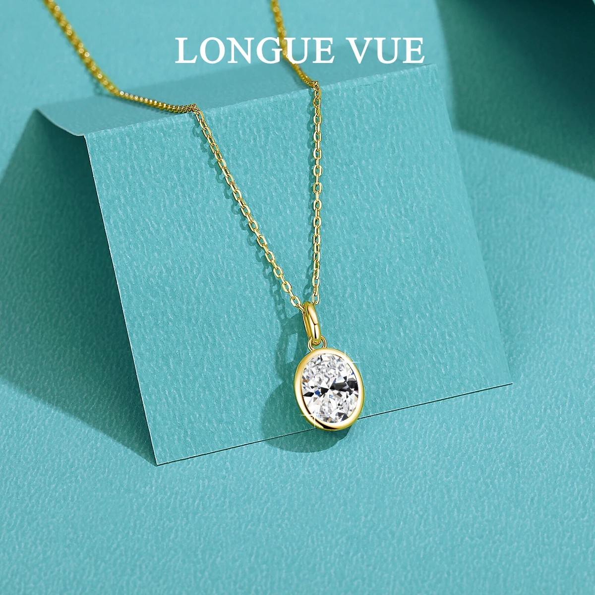 

AU585 Gold 14K Oval Cut Moissanite Bezel Pendant Necklace for Women Wedding Party Fine Jewelry Valentine's Day Gift