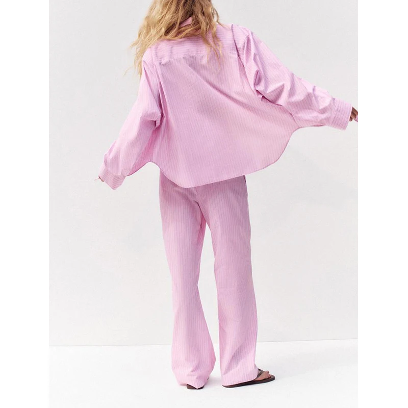 Zomer Nieuwe Dames Kleur Blo Streep Platte Hoek Ondergoed Sle Broek Casual Rechte Pijpen Lange Broek L Taille Knop Cl...