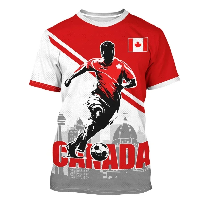 Kanada USA Fußball-Nationalflagge 3D-gedrucktes T-Shirt für Herren, patriotischer Sporttrikot-Stil, atmungsaktive, kurzärmelige, lässige Oberteile
