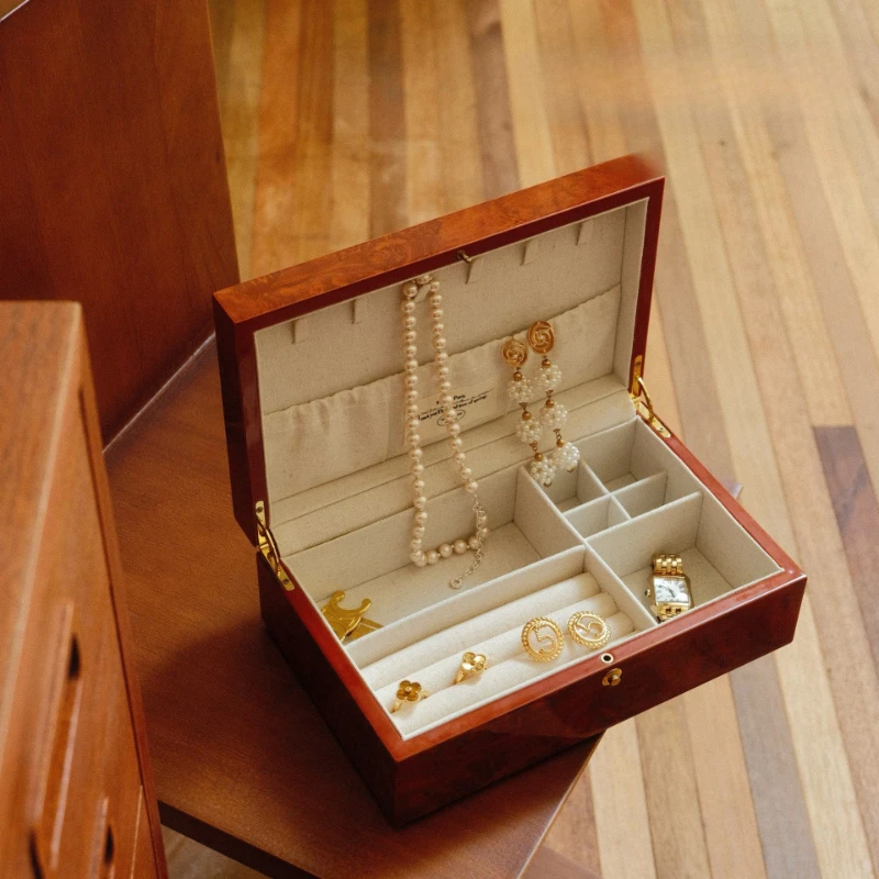 

Wooden Jewelry Box Retro Ring Earrings Storage Boxes Luxury Dustproof Necklaces Display Case Organizer Packaging Supplies Gift
