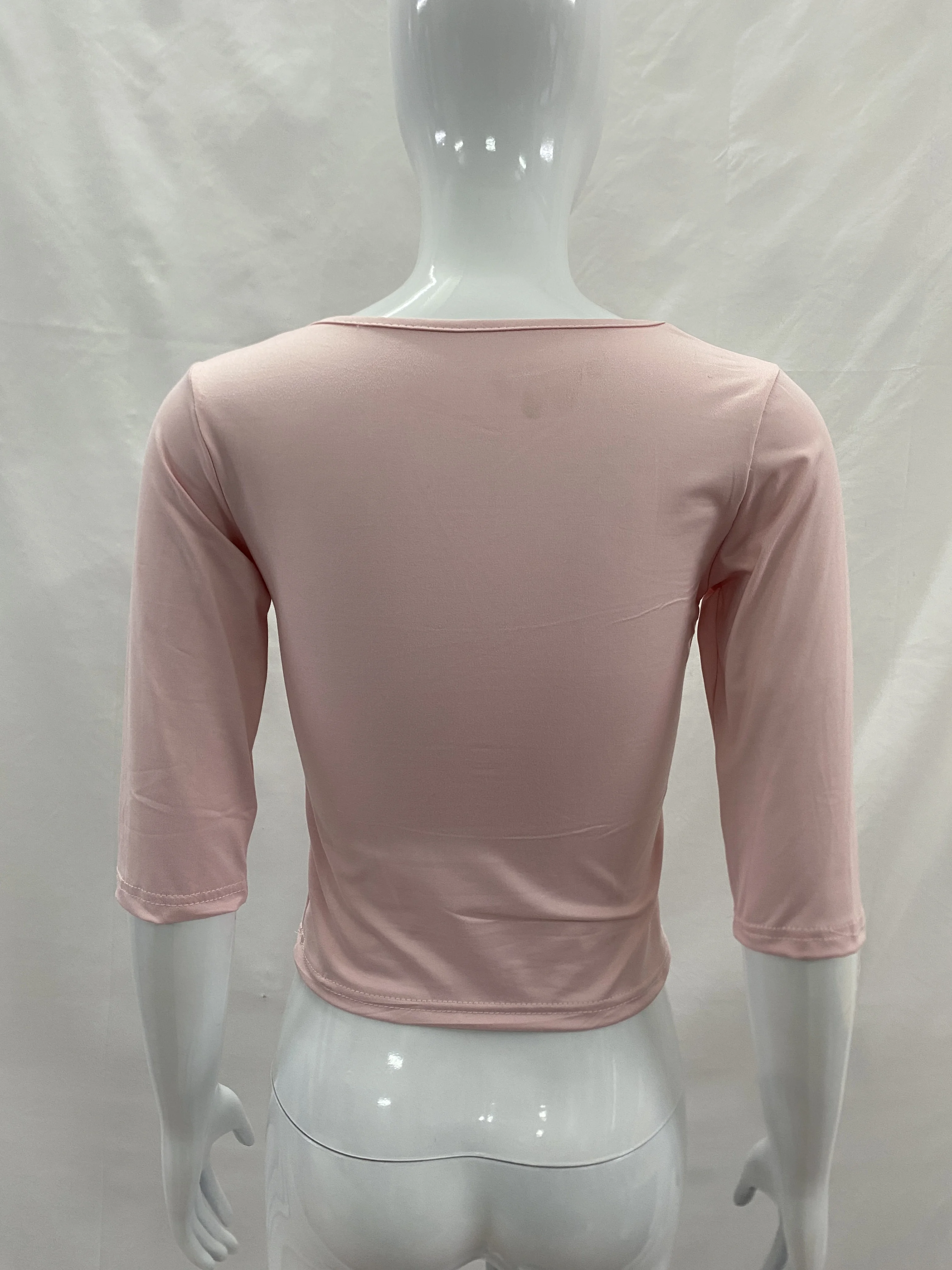 Damen V-Ausschnitt Kurzarm 3/4-Ärmel Crop-Tops, Figurbetont, Y2K Basic T-Shirts für Club, Party, Dating, Urlaub, Streetstyle, Alltagskleidung – Detail 4