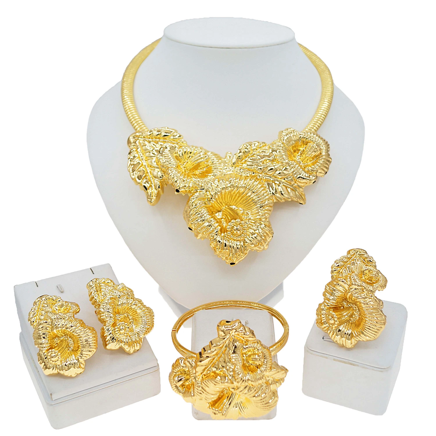 New Trendy Jewelry Set For Women Italian Gold Plated Flower Pendant Party Fashion Jewelry Women Gift Designer Style High Quality