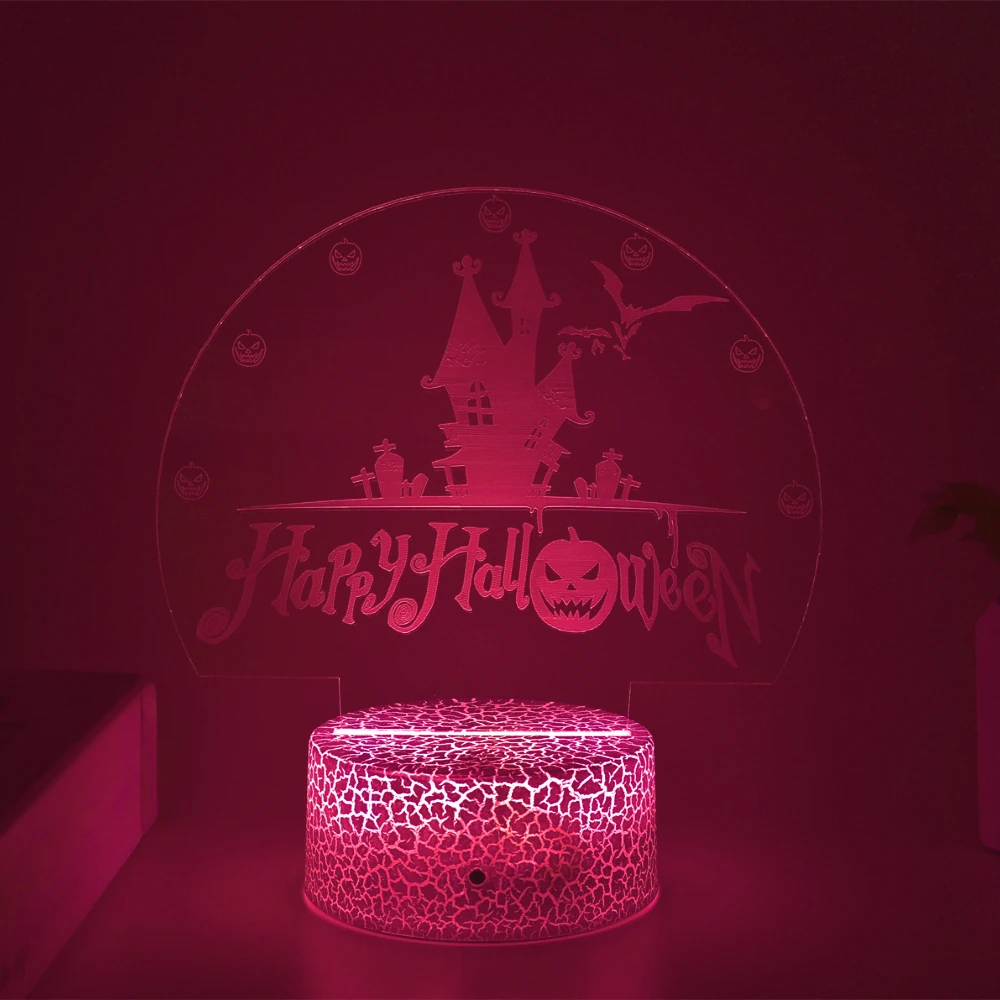 Halloween 3D LED Night Light Haunted House Pumpkin Bat Acrylic Decor Lamp 7 Color Changing Nightlight Party Home Decoration Gift