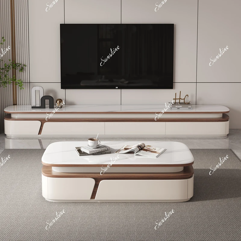 

Light luxury oval slate coffee table TV cabinet combination small apartment living room for home use