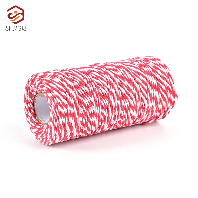 100m/Roll (Red+White) Cotton Bakers Twine String Cord Cotton Rope Cotton Cord Bottle Gift Box Decor Craft Diameter 2mm