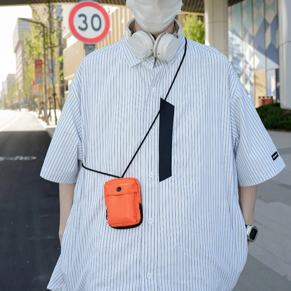 Solid Color Mini Nylon Wallet Casual Cute Halter Coin Pouch Key Earphone Accessory Portable Lightweight Storage Bag Girl Boy