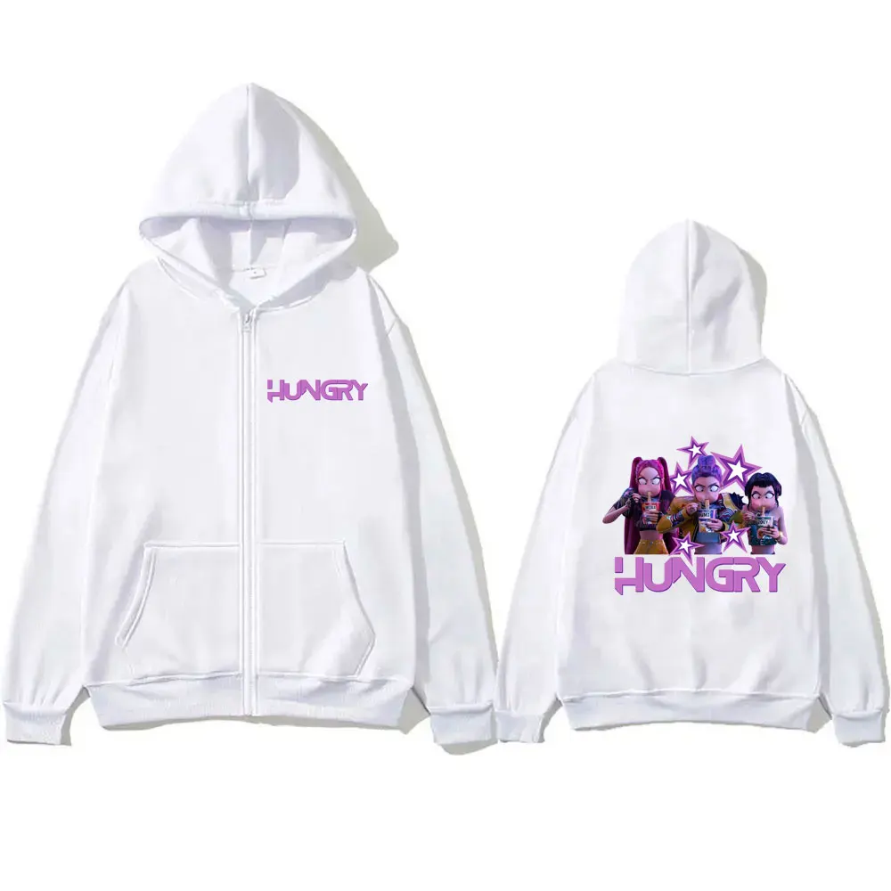 Kpop Demon Hunters Zipper Hoodie Cute Funny Rumi Mira Zoey Eat Ramen Zip Up Hoodies Men Women Fashion Cartoon Trend Streetwear