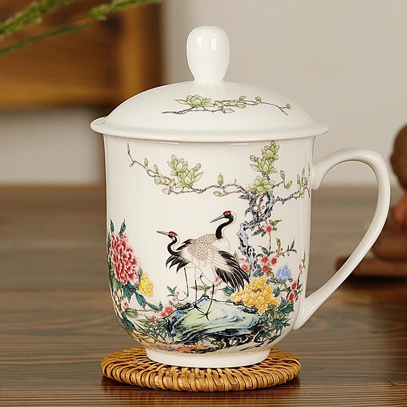 

Jingdezhen Ceramic Tea Cup With Cover Bone China Water Cup Office Meeting Vup Hotel Company Customized Pastel Logo
