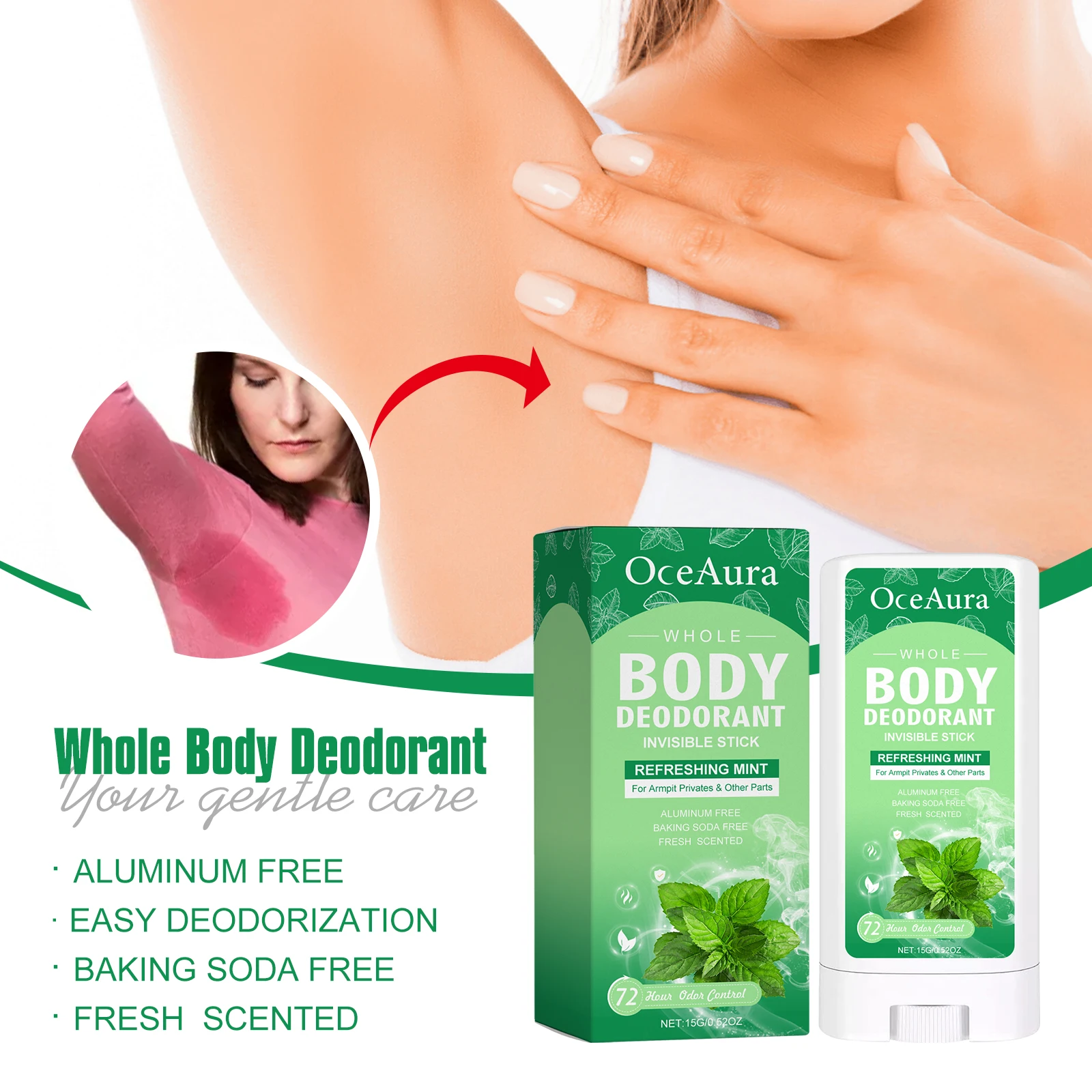 72h Whole Body Deodorant Stick for Underarm Feet & Body Lasting Odor Control Cooling Fresh Formula Daily Sweat Odor Protect