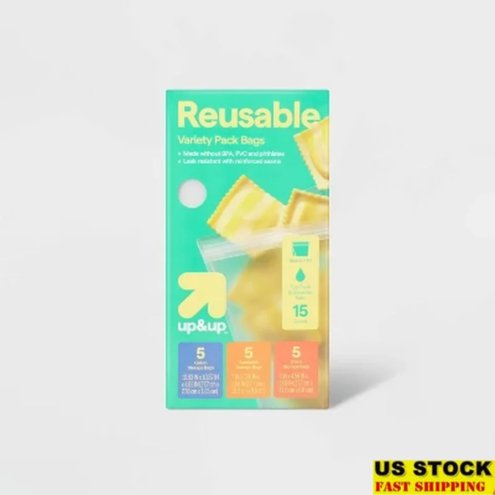 

15 шт. многоразовые пакеты для хранения продуктов, разнообразные пакеты для закусок, сэндвич-галлон, безопасные для морозильной камеры, без BPA, с двойным уплотнением, герметичные замки