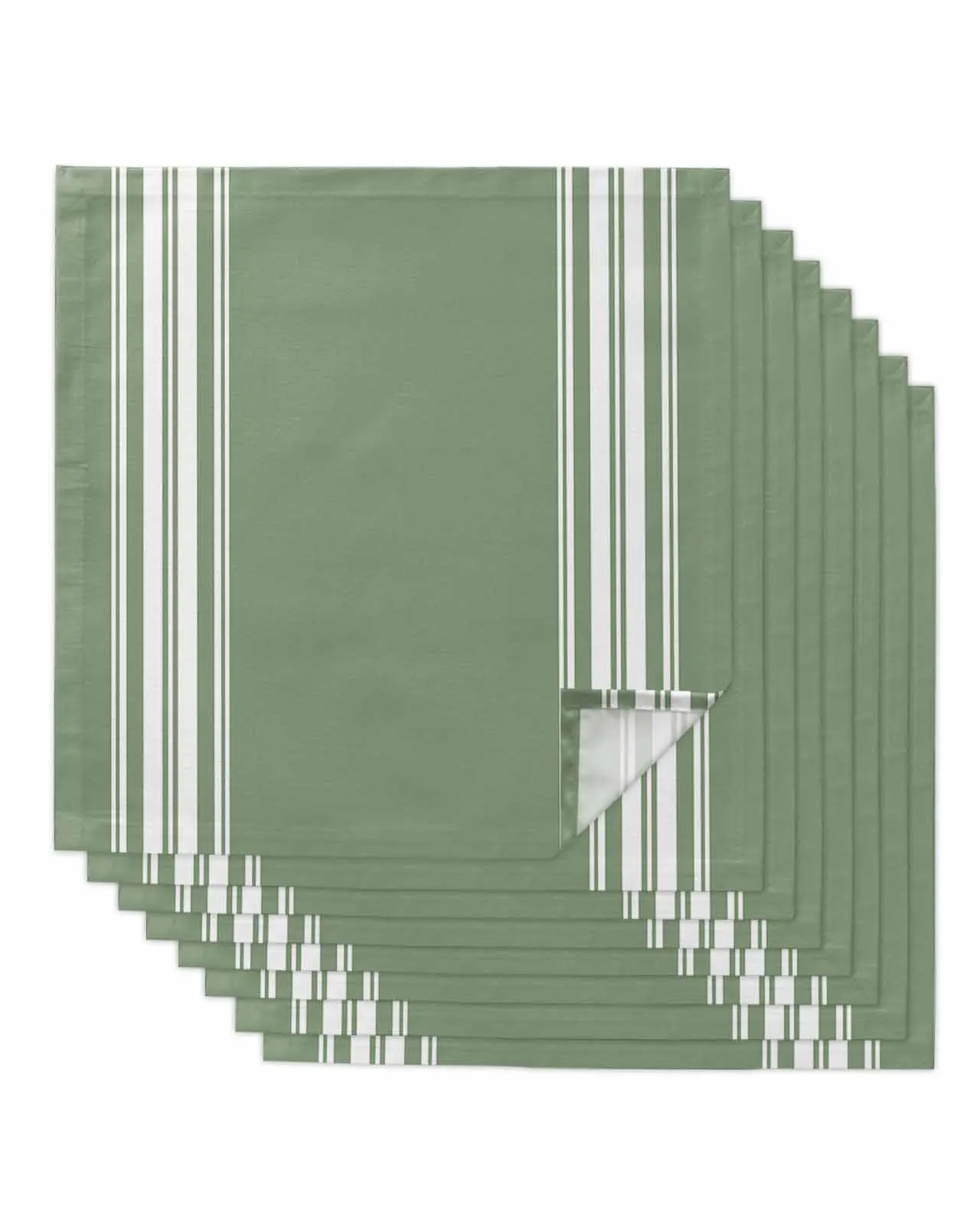 4pcs Striped Sage Green Deep Green  Table Napkins Cloth Set Kitchen Dinner Tea Towels Table Mat Wedding Decor Napkins