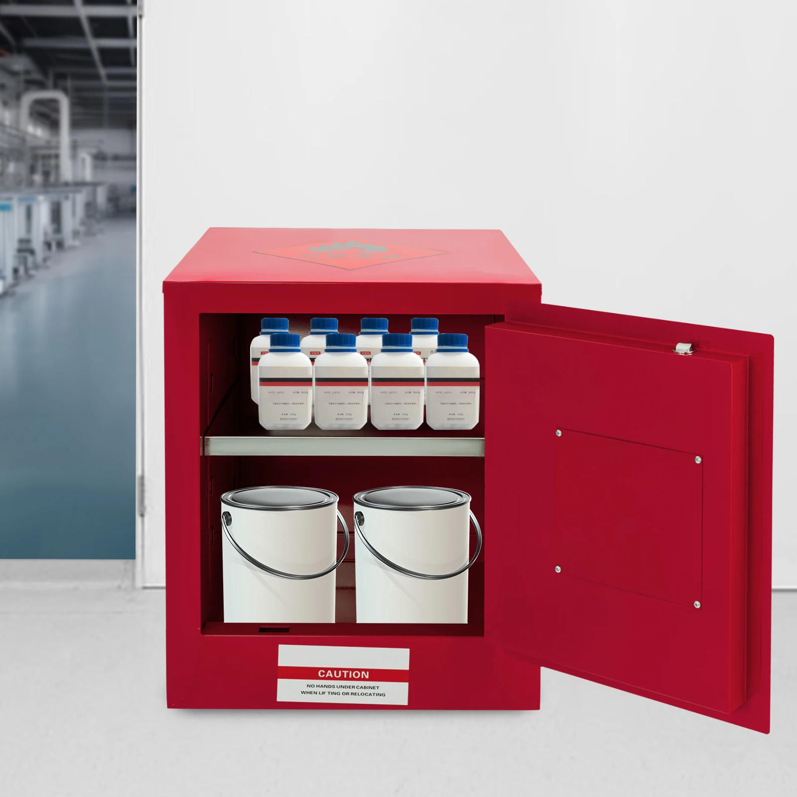 Красный прямоугольный шкаф для хранения легковоспламеняющейся жидкости (регулируемый и прочный) — полностью сварная стальная конструкция и заклепки