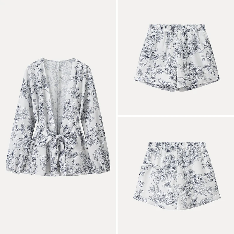 

Summer 2025 Women's Faion Print Jaet orts Set Personali Match Quali Polyester Fiber Long Sve V-ne Button Closure