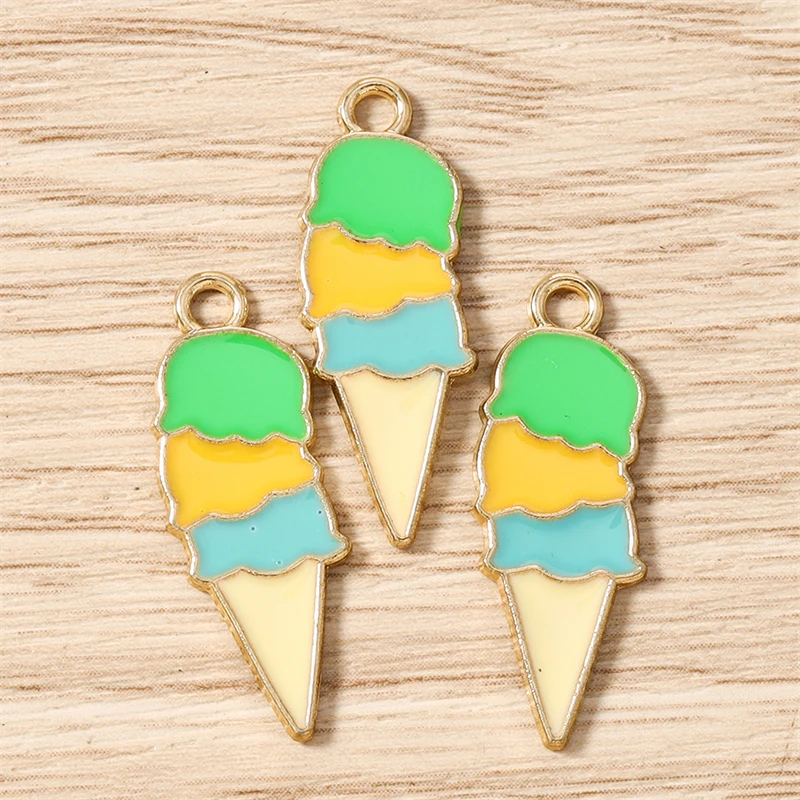 10 Stück 10x26mm Niedliche Emaille Sommer-Essen Eiscreme Charms Anhänger für Schmuckherstellung Ohrringe Halskette Armband DIY Bastelbedarf – Detail 7