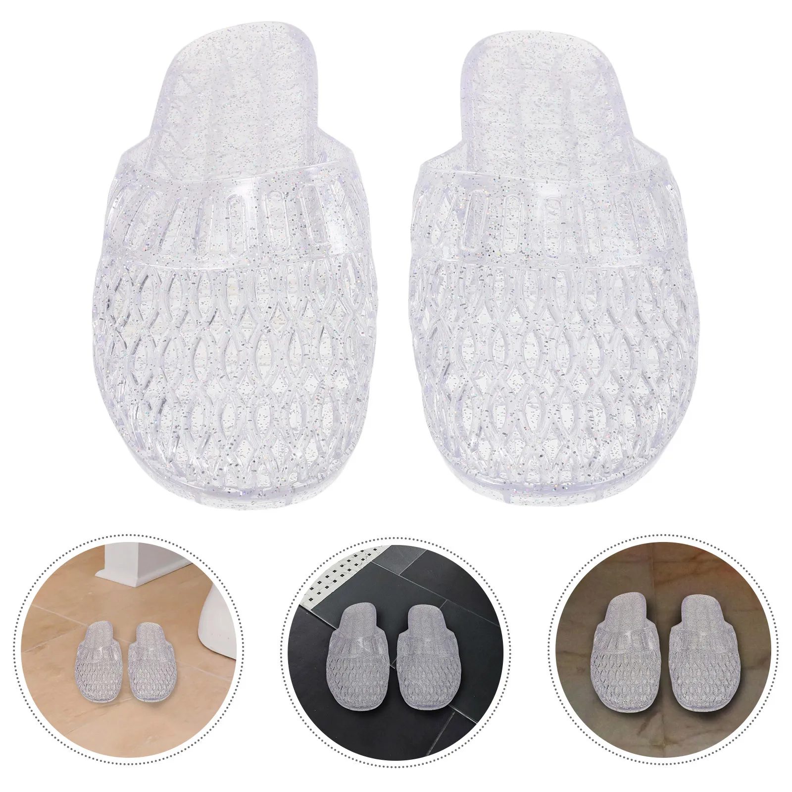 

1 Pair Clear Glitter Slippers Hollow Non-Slip Transparent Flats For Women Summer Sandal Slides Closed Toe Bathroom Beach Pool