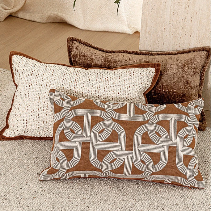 Premium Caramel Brown Cushion Cover Texture Jacquard Woven Chenille Cushion Case 30X50CM Throw Pillow Cover for Sofa Home Decor
