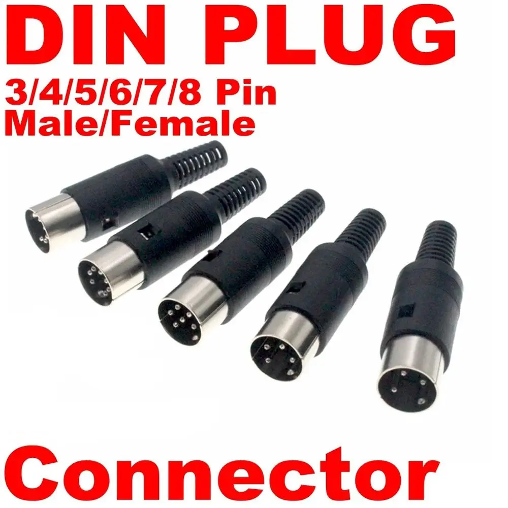 3pin 4pin 5pin 6pin 7pin 8 Pin DIN Male Female Plug Chassis Cable MIDI Power Source Plug Audio AV Connector Adapter