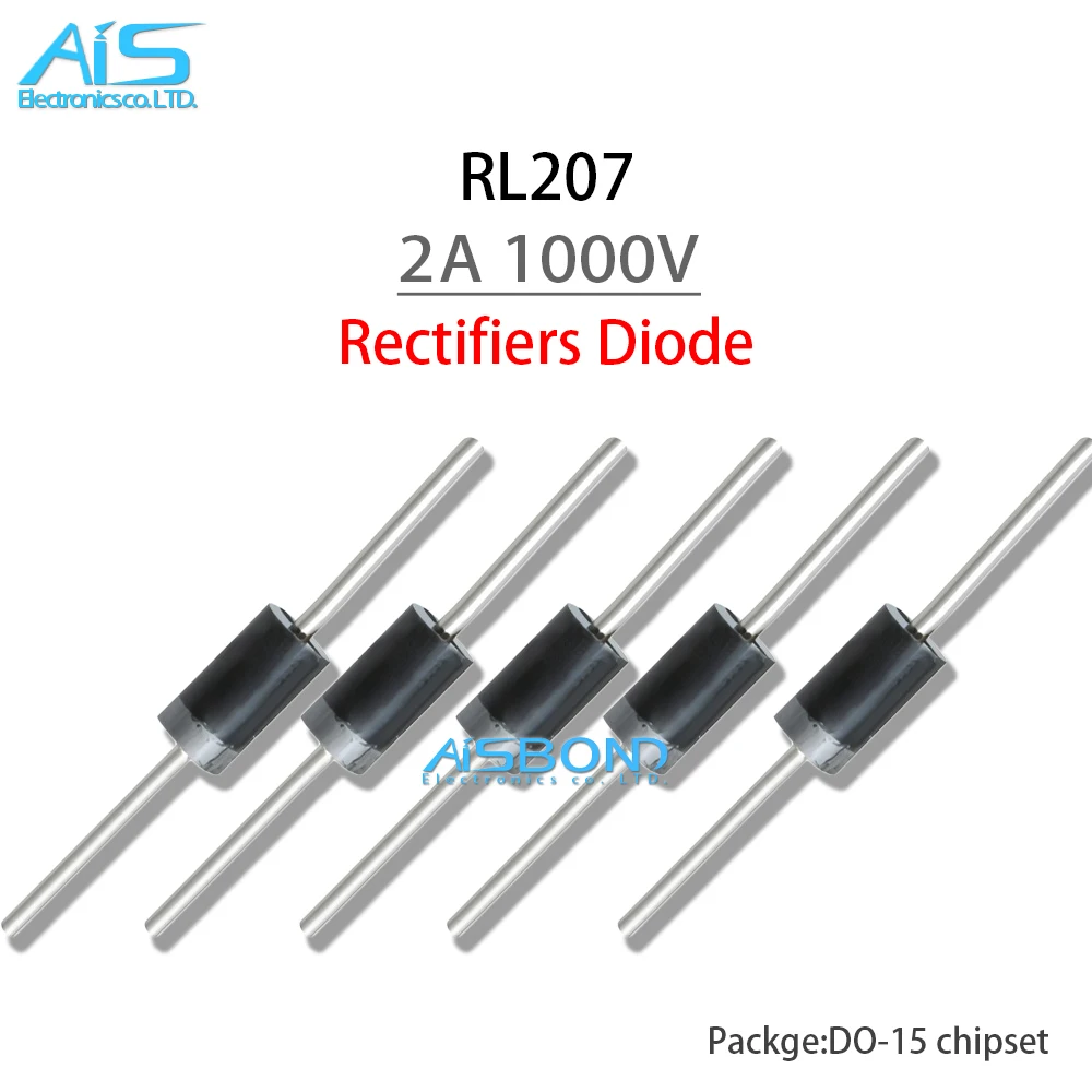 100Pcs/Lot New RL207 2A 1000V DO-15 Rectifier Diode RL 207 2Pin