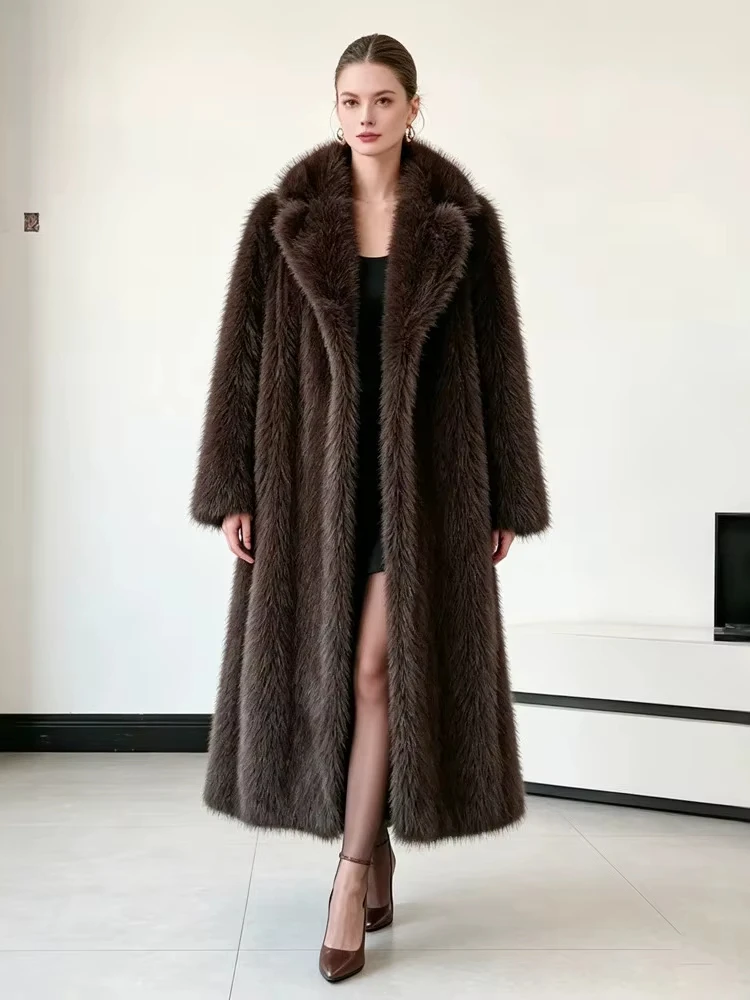 New Fashion Punk Imitation Fox Fur Environmentally Friendly Fur Winter Women's Imitation Beach Wool Long Coat Suit Collar Coats