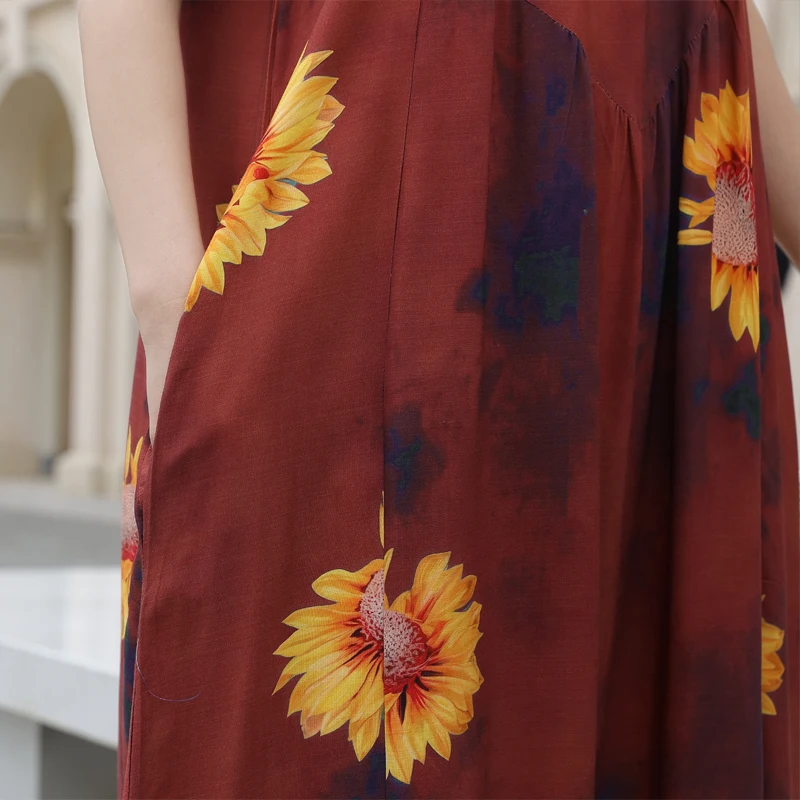 Vestidos informales de verano para mujer, ropa holgada de manga corta con cuello redondo y estampado Floral, Estilo Vintage, nueva moda