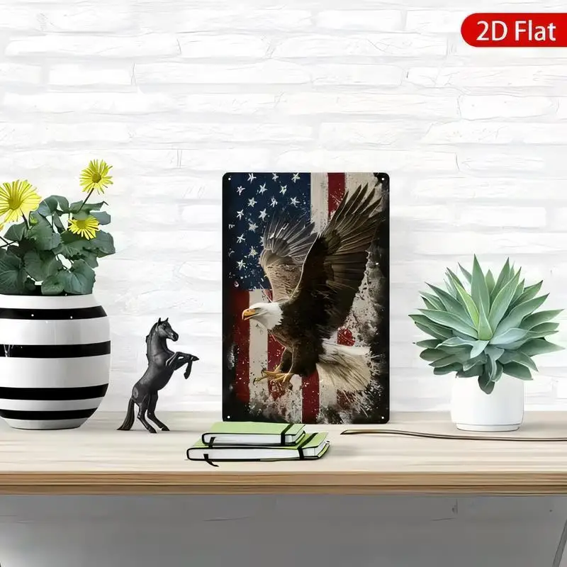 Patriotic Bald Eagle & US Flag Metal Tin Sign - Retro Splatter Art Iron Wall Decor, Perfect for Home/Office/Patriotic Decor | Re