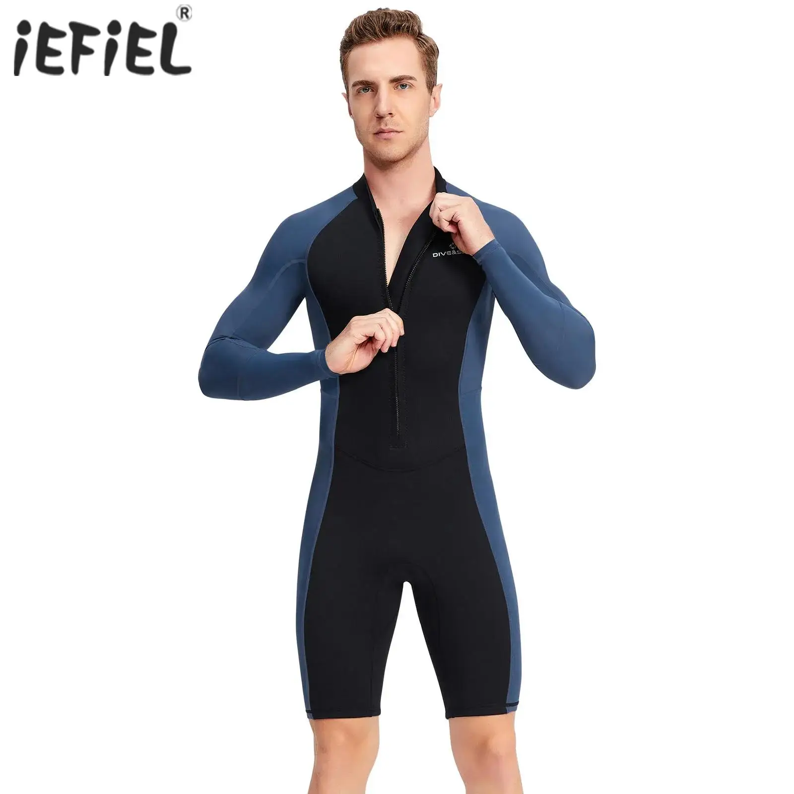

Mens One Piece 1.5mm Neoprene Main Body Shorty Wetsuit Long Sleeve Front Zipper Swimwear Summer Snorkeling Scuba Diving Suit