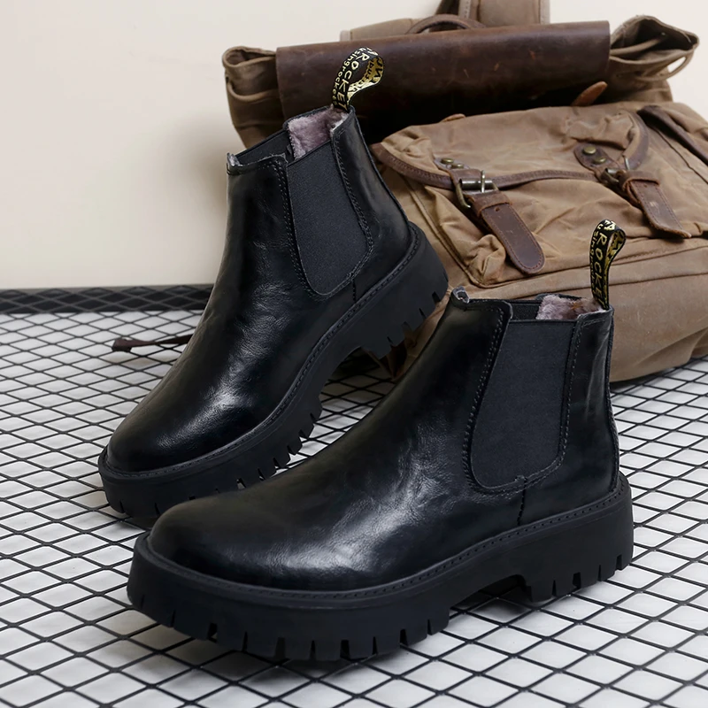 

Men Chelsea Boots PU High Cut Thick Soled Classic Business Men Boots