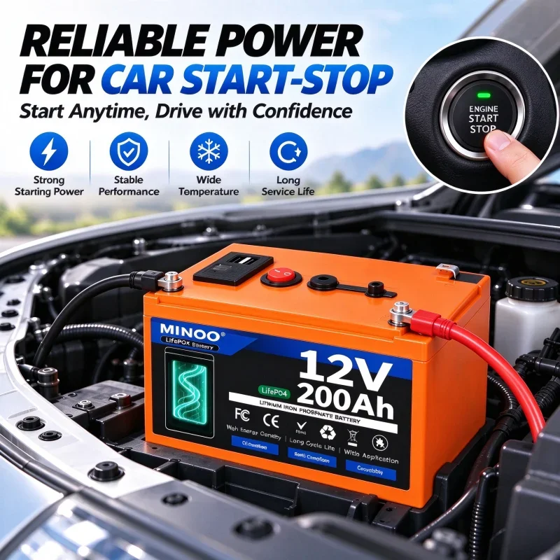 12V 200Ah Lithium Iron Phosphate Battery With Upgraded BMS 6000 Cycles For RV Campers Golf Cart Off-Road Off-Grid