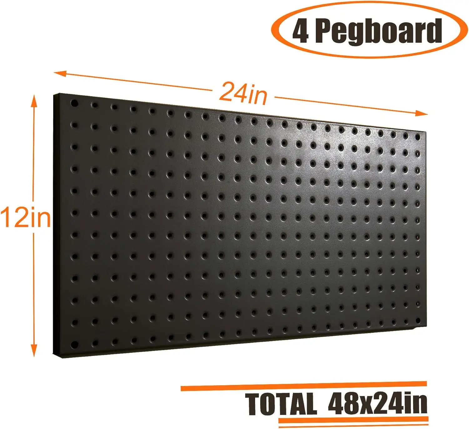 Pegboard Organizer Garage Storage - 48pcs Pegboard Hooks Set, with 48x24 Inch Steel Peg Board & 4 Storage Bins（Black)